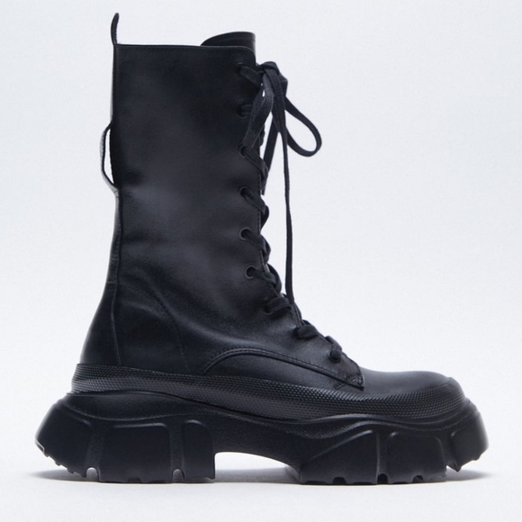 NWT ZARA | Lug Sole Combat Laced Leather Boots - Picture 10 of 16